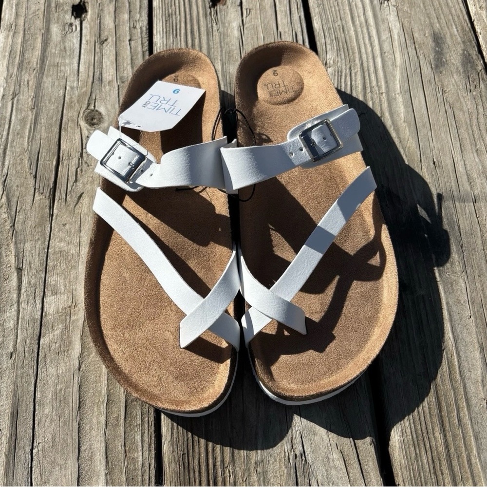 Time&Tru White Buckle Sandals for Women
